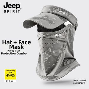 JEEP SPIRIT | UV Protection Summer Outdoor Hollow Top Sun Hat With Ice Silk Mask