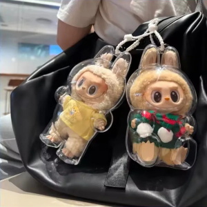 สําหรับ Labubu โปร่งใสป้องกันตุ๊กตากระเป๋า II Mini แบบพกพากล่องสําหรับของเล่นตุ๊กตา Clear PVC Storage Case