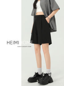 Black Ice Silk Wide Leg Short Pants Womens Summer Thin Loose Casual Straight Cut Five-Point Pants High Waist Commute Style