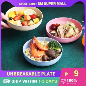 【Unbreakable】Dinner Plates Fruit Salad Appetizer Dessert Round-shaped Deepen Dishes Wheat Fiber Colorful Kitchenware