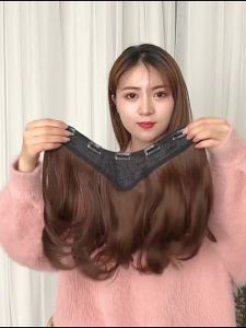 25/35/45cm Hair Extension Human Hair Washable Long Female Long Curly Hair Big Wave Net Red Cute  Seamless U-shaped Long Hair Straight Natural Hair Extension Invisible Wig Piece