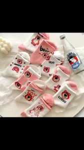 1 Đôi Tất Nữ Cao Cổ Họa Tiết Gấu Dâu Tây Màu Hồng Dễ Thương KAKA