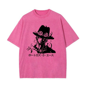 Bandai | One Piece Mens and Womens Washed T-Shirt Portgas D. Ace Clothing Summer Spring Anime Classic Tee Retro Distressed Short Sleeve