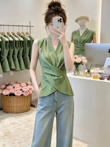 Shalldoer | Elegant Slimming Sleeveless Green V-Neck Vest