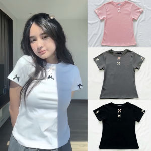 Áo Thun Baby Tee Body Kết Nơ Cổ Tròn Tay Ngắn Dáng Ôm Siêu Co Giãn Có Size Đại 65kg Ulzzang- MM Hồng Nhi Store