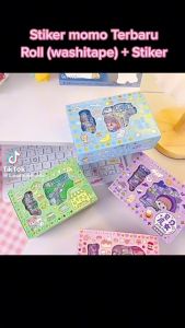 STIKER ROLL MOMO KOREA 2D SET BOX 4 ROLL + 10 LEMBAR / WASHITAPE MOMO STICKER VIRAL AESTHETIC WATERPROOF