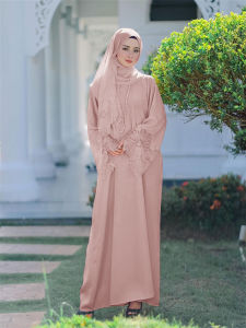Womens abaya váy hồi giáo Thêu Tay Dài Đầm maxi với khăn trùm đầu cho ramadan giản dị 2pcs jalabiya voan abaya áo choàng maxi kaftan ăn mặc EID cầu nguyện quần áo hồi giáo trang phục