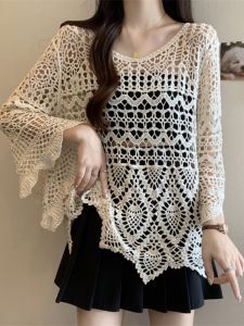 Thin Hollow Ice Silk Knitted Sun Protection Clothing Summer Large Size Womens plus Size MM Slimming High-End Feeling Outerwear Top