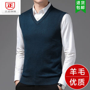 100% Pure Wool V-Neck Thickened Knitted Vest Mens Business Casual Fashion Autumn Winter Warm Pure Color Standard Fit Vest