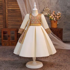 Formal Flower Ramadan Muslim Prayer Party Girl Dress Robe Arab Dubai Enfant Birthday Prom Dresses Girls Long Sleeve Wedding Gown