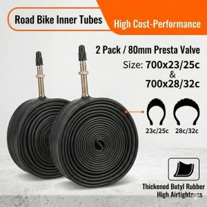 2Pcs Road Bike Inner Tire Tube 700C 80mm Long Presta Valve FV 700x23c 700x25c 700x28c 700x30c 700x32c High Pressure Butyl Rubber