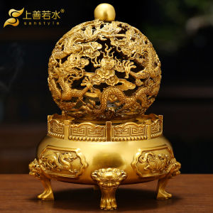 Full Copper Nine Turns Heaven And Earth Tripod Display Piece Nine Dragon Tripod Home Decoration Shop Opening Moving in Home Decoration Artifacts