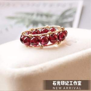 Non-Fading 14K Gold Plated Natural Wine Red Tourmaline Ring Crystal Beads Womens Ring Fashionable Personality Gift