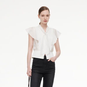 Gloria | Ruffled Sleeve Blouse With Bow Neck And Silk Scarf Accessory