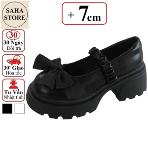 Giày lolita nữ đế cao 7cm quai nhún phối nơ SAHA265 tăng 7p giầy mary jane cute đen trắng dễ thương nàng thơ búp bê