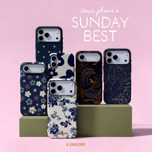Potdemiel | Navy Dots s For 2 in 1 Flower Case For iPhone 17 16 15 14 13 Pro Max Luxury Phone Cover CaseChic