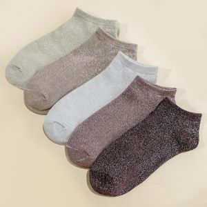 5 Pairs of Mens Retro Coffee Colored Shiny Ankle Socks for Daily Casual Wear Lightweight and Breathable Four Season Short Socks