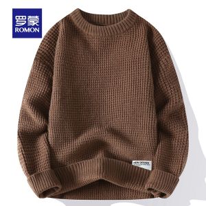 ROMON | Lomond Mens Round Neck Knitwear Winter Thickened Loose Casual Inner Shirt Fashionable City Style Long Sleeve Polyester Nylon
