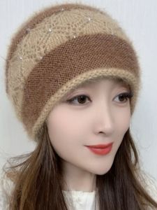 Fashionable Knitted Hat Winter Warm Glowing Decorative Versatile Stylish Crochet Design for Middle-Aged Mothers Elegant Hollow out Polyester Cap