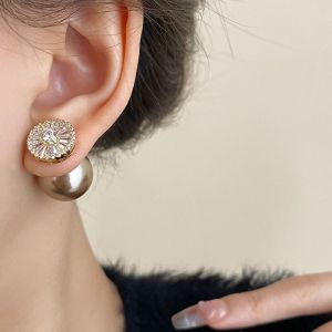 Elegant Pearl Zirconia Stud Earrings Womens Fashion Retro Luxury Minimalist Trendy Jewelry Hoops Fresh out New 2024