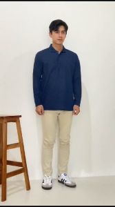 Kaos Kerah Navy Lengan Panjang 100% Katun Premium Quality