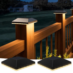 2Pack 24LEDSolar Post Cap Lights 4-Side Glow LED Outdoor Waterproof Deck Fence Post Lights for 3.5/4in Posts Patio Garden