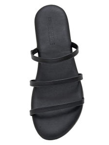 รองเท้าแตะส้นแบนแบบสวมหัวสไตล์โรมันสำหรับผู้หญิง รองเท้าแตะแบบสวมหัวสีดำ สายรัดเดี่ยว พื้นหนา พื้นรองเท้าแบบทรงทรงจำลดแรงกระแทก