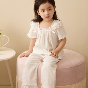 Pure Cotton RoseTree Girls Sleepwear Summer New Style Princess Home Clothes Set Breathable Sweat Absorbent Childrens Clothing