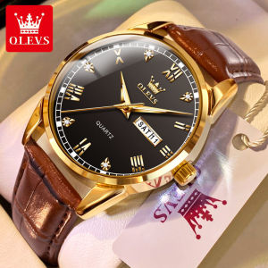 OLEVS Watch For Men Original Waterproof Casual Fashion Leather Strap Simple Classic Luminous Dual Calendar Display Business Men Quartz Watch