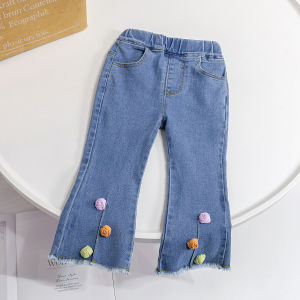 กางเกงยีนส์เด็กฤดูใบไม้ผลิและฤดูใบไม้ร่วง กางเกงขายาวทรงหลวมสไตล์เกาหลี กางเกงยีนส์เด็กผู้หญิงสำหรับเด็กอายุ 1-6 ปี ที่สวมใส่สบาย