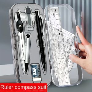 8PCS Drawings for Geometry School Compasses Mechanical Pencils Protractors Rulers and Tripods with Storage Boxes