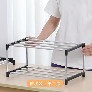 Stainless Steel 4 Layer Shoe Rack Stackable Storage Shoes Easy Assemble Lightweight Rak Multifunctional Mini Shoe Rack