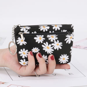 Mini Daisy Coin Purse Multi-Functional Card Holder Key Case Womens Student Korean Style Cute Floral Print Soft PU Wallet