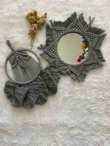 SEPASANG HIASAN DINDING PLUS CERMIN -MACRAME CERMIN COUPLE -HIASAN DINDING SEPASANG CERMIN DAN DREAM CATHER -HIASAN DINDING TEMPEL -HIASAN DINDING GANTUNG