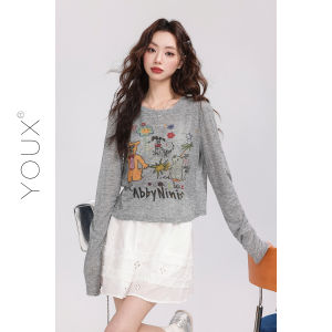 YOUXIANG | Áo Thun Dài Tay Chống Nắng Thoáng Khí Phong Cách Ngắn Mùa Thu Sớm Nữ