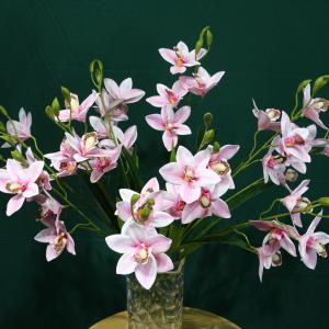 High-End Large Flower Orchid Artificial Flowers 5 Fork Premium Orchid with Leaf Plastic Flower Plant Pot Orchid Set