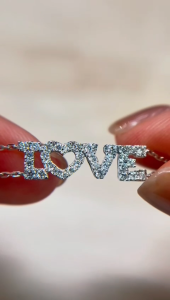 TDG 10K White Gold Lab-Grown Diamond "LOVE" Double Chain Bracelet