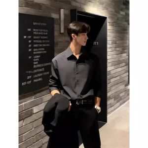 Black Stylish Mens Dress Shirt for Autumn and Spring