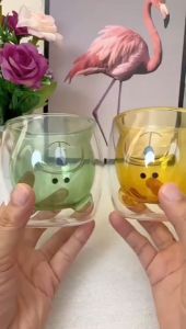 250ml Cute Bear Double-layer Coffee Mug Double Glass Cup Cartoon Animal Milk Glass Lady Cute Cat Duck Bear Gift Christmas Gift