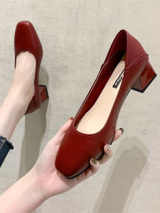 Women's Mid Heel Square Toe Fashion Shoes with Buckle Closure Rubber Outsole PU Lined Work Shoes for Daily Wear