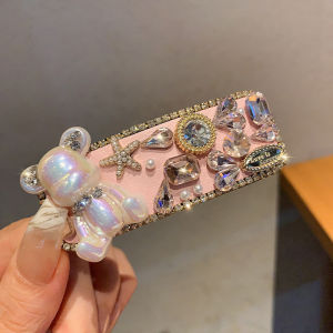 กิ๊บติดผมรูปหมีประดับเพชรคริสตัลสไตล์เกาหลี ทรงเรขาคณิต ทรงขอบข้าง ทรงหน้าม้า กิ๊บติดผมแบบหรูหรา