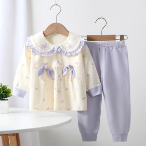Princess Style Pure Cotton Childrens Sleepwear Set Baby Girls Home Clothes Long Sleeve Long Pants Breathable Four Seasons