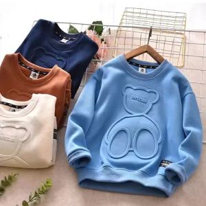 Áo Nỉ Dài Tay Cho Bé Trai Áo Thun Dập Nổi Đa Năng Phong Cách Hàn Quốc Áo Sơ Mi Cơ Bản Thời Trang Dành Cho Trẻ Lớn Hơn Màu Xanh Hải Quân Màu Mơ Màu Xanh Nhạt Màu Nâu