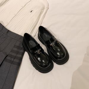 Soft Cowhide Thick Heel Loafers Womens Shoes British Style Easy Wear round Toe mid Heel Rubber Outsole Daily Wear Fashion Sneakers