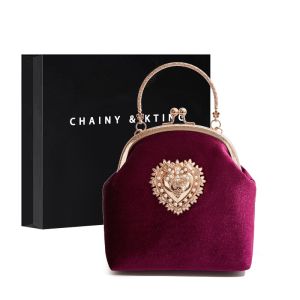 Vintage Velvet Wine Red Bridal Handbag Womens New 2024 High-End Chinese Style Wedding Bag Moms Bag Trendy Chainy Kting