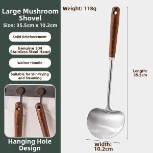 CHUANGSHUNFU | 304 Stainless Steel Mini Food Grade Mushroom Shape Cooking Spatula Wooden Handle