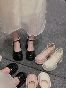 Mary Jane Shoes Women 2024 New Spring Shoes Chunky Heel High Heel Shoes with Skirt Platform Leather Shoes