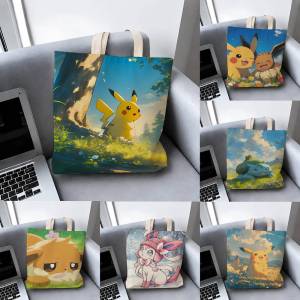 Bandai | Pokemon Future Pokemon Storage Bags Tote Bag Travel Summer Beach Shoulder Bag Reusable Grocery Shopping Bag Anime Artwork