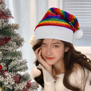 【On Sale】Creative Snowflake Christmas Tree Santa Hat Colorful Soft Plush Sequin Christmas Hats Xmas Decoration New Year Holiday Party Supplies