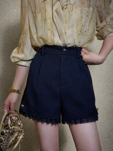 TUNT Early Eight Metro Spring Summer Lace Trim Elastic Waist Shorts Casual Pants Natural Waist Short Length Polyester Fiber